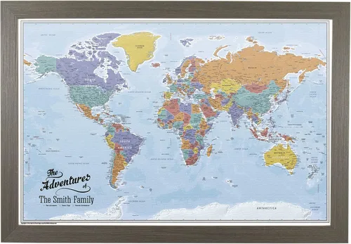 Miniatura 30 de Póster personalizado en lienzo enrollado con mapa del mundo, arte de pared con chinchetas – Grande 24" x 36" mapa del mundo de océanos azules