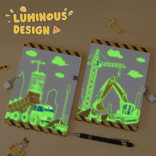 Miniatura 2 de Diario Luminoso de Camiones para Niños de WERNNSAI, Diario Secreto con Cerradura y Llaves, Cuaderno de Diario para Niños, Regalo de Cumpleaños