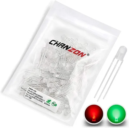CHANZON 100 luces de diodo LED difundidas rojas y verdes de 0.197 in, cátodo común (esmerilado redondo bicolor) lámparas de bombilla de iluminación