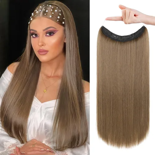 Miniatura 17 de REECHO - Extensiones de cabello con alambre invisible y con cintillo transparente, tamaño ajustable, clips seguros extraíbles, cabello lacio, diseño