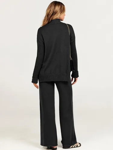 Miniatura 5 de ANRABESS Conjunto de 2 piezas para mujer, suéter de punto de manga larga, pantalón de pierna ancha, ropa de descanso, moda 2025