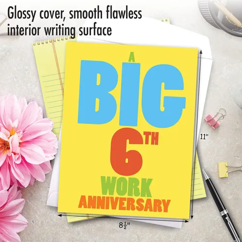 Miniatura 3 de NobleWorks Divertida tarjeta de notas de aniversario de trabajo de 6º hito de nosotros de 8.5 x 11 pulgadas con sobre para hombres, mujeres