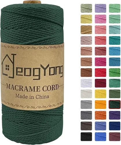 Miniatura 10 de JeogYong Cuerda de macramé de 0.078 pulgadas x 218 yardas, cuerda de algodón natural torcida de 3 hebras, cuerda de algodón de color para colgar Café