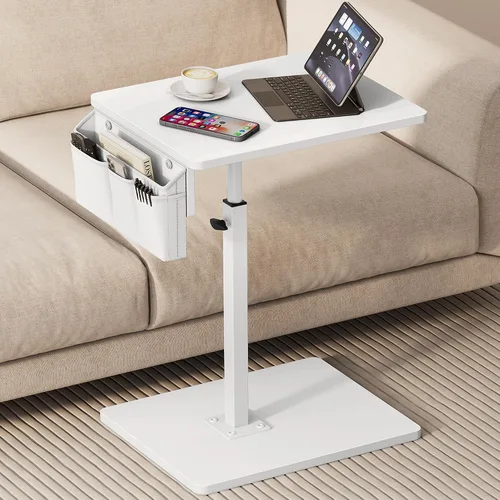 Miniatura 14 de Vagusicc - Mesa con bandeja para apoyabrazos de sofá, mesa giratoria de 360° con altura ajustable para TV, mesa auxiliar para espacios pequeños