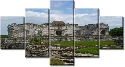 Miniatura 32 de Arte de pared con varios paneles, calendario maya, imágenes de piedra del sol, pinturas de civilización azteca sobre lienzo, sala de estar