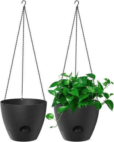 Miniatura 12 de Paquete de 2 macetas colgantes, macetas colgantes de riego automático de 10 pulgadas para plantas de interior y exterior, cesta colgante para negro