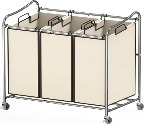 Miniatura 10 de Simple Houseware - Carrito clasificador de ropa sucia resistente de 3 bolsas, plateado Plata