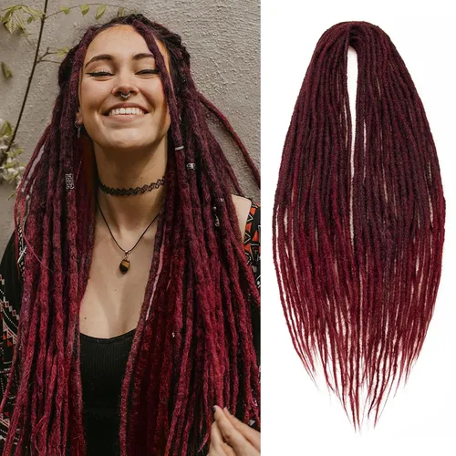 Miniatura 8 de 20 hebras de 24 pulgadas, extensiones de rastas color burdeos, rastas de cabello de ganchillo para mujer, hechas a mano, suaves, trenzas de cabello