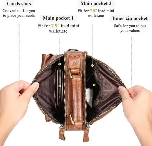 Miniatura 3 de BAIGIO Bolso bandolera de cuero genuino para hombre, bolso de mensajero pequeño para hombre, bolso de cuero para regalo de padre