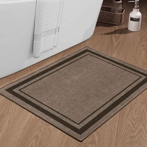 Miniatura 31 de chakme Juego de 2 alfombras de baño ultrafinas, absorbentes, antideslizantes, lavables a máquina, color beige oscuro, 17 x 24 pulgadas + tapete