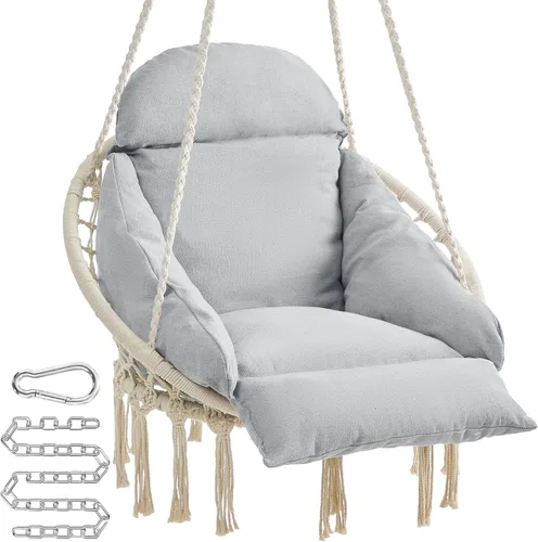 Miniatura 8 de SONGMICS UGDC042M01 - Silla colgante, hamaca con cojín grande y grueso, silla columpio bohemia para dormitorio, patio, balcón, jardín, soporta hasta