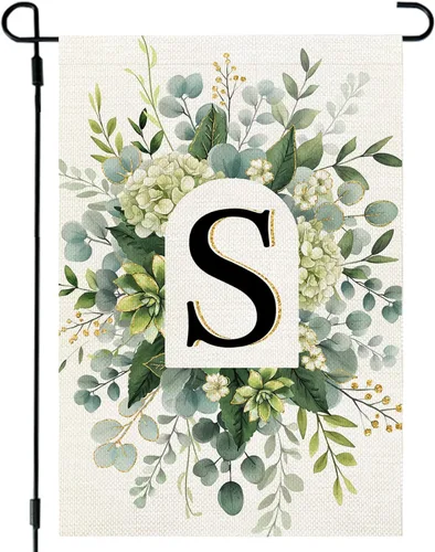 Miniatura 15 de CROWNED BEAUTY Bandera de jardín con monograma, letra inicial A de 12 x 18 pulgadas, doble cara para Outsdie, pequeña flor de primavera, apellido