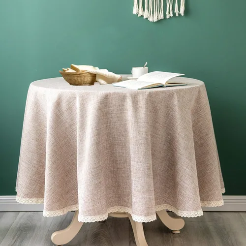 Miniatura 8 de GLORY SEASON Mantel de lino rústico de arpillera lavable, de peso pesado sólido de 70 pulgadas, con borde de encaje, para decoración de cocina