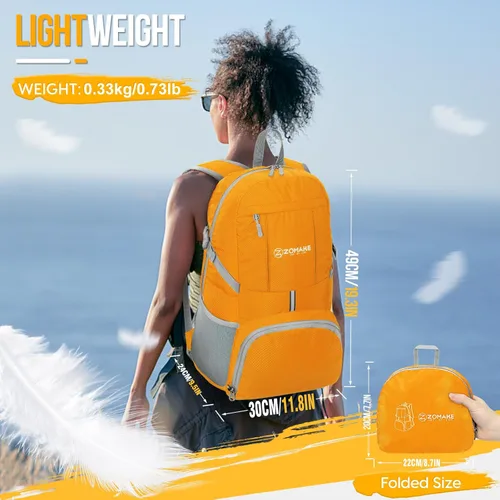 Miniatura 26 de Mochila de viaje Zomake ligera para senderismo, resistente al agua, mochila plegable para mujeres y hombres Negro