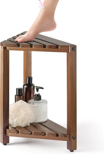 Miniatura 9 de BLUEWEST Taburete de ducha esquinero de madera de acacia de 16.5 pulgadas, banco de ducha esquinero de madera para afeitarse las piernas dentro