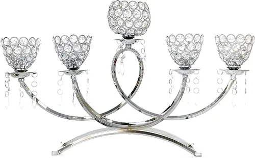 Miniatura 7 de Allgala Portavelas de cristal brillante de 5 brazos con taza en forma de tulipán para bodas, comedores, fiestas, centros de mesa se adapta a velas