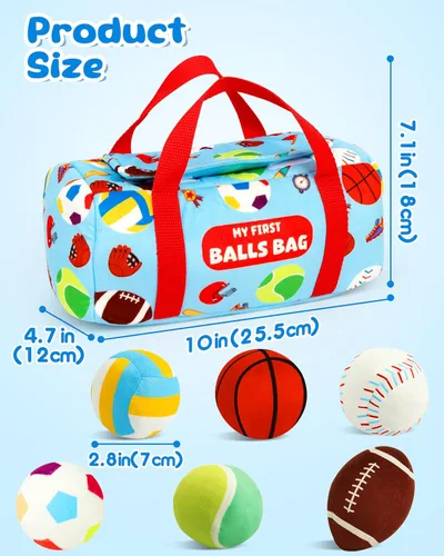 Miniatura 5 de Vanmor Pelotas deportivas sensoriales para bebés de 6 a 12 meses, paquete de 6 bolas de felpa lavables a máquina con arrugados, sonajeros, sonidos