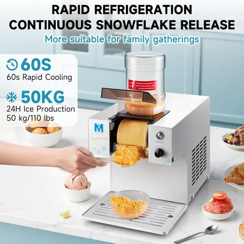 Miniatura 2 de Máquina de Hielo en Copos de Nieve, Máquina de Hielo Raspado de 260W para Copos de Nieve, Enfriamiento Rápido, Material de Acero Inoxidable de Grado