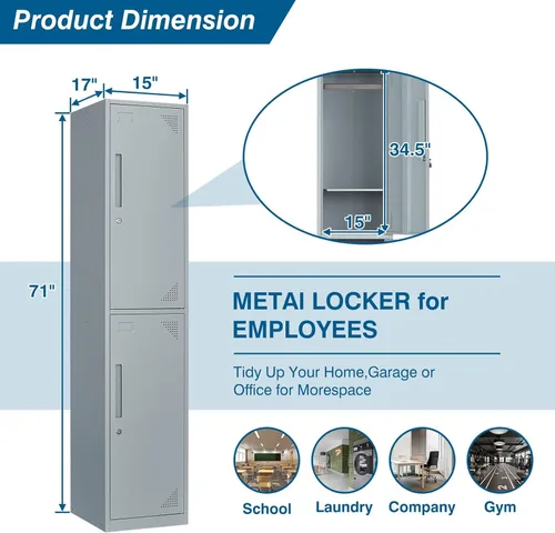 Miniatura 3 de PEUKC Armario de almacenamiento de metal, armario de almacenamiento de 71 pulgadas de alto para empleados, gabinete de acero con cerradura y llaves