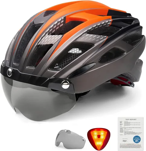 Miniatura 14 de Casco de bicicleta Basecamp con luz trasera y gafas magnéticas desmontables, casco ligero para ciclismo ajustable para hombres y mujeres en montaña