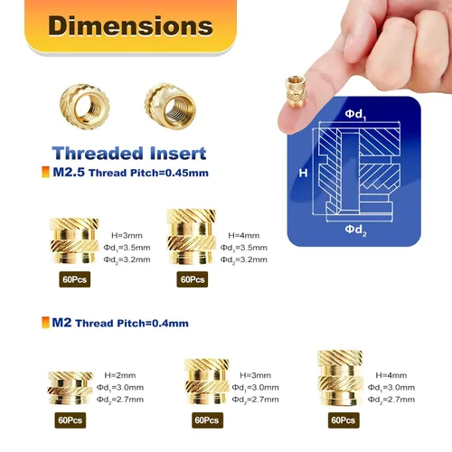 Miniatura 3 de 300 piezas de inserciones roscadas M2 M2.5 para plástico con puntas de ajuste térmico, kit de inserciones de ajuste térmico M2 y M2.5, inserciones