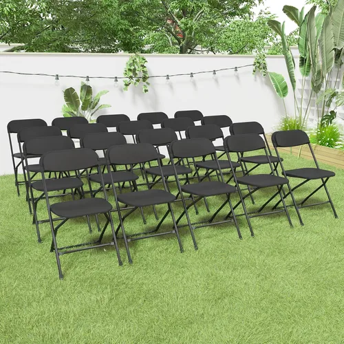 Miniatura 20 de Paquete de 4 sillas plegables de resina con marco de acero reforzado para interiores y exteriores, sala de reuniones, patio, jardín, boda, fiesta
