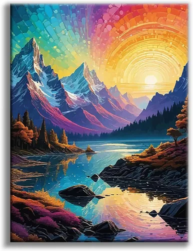 Miniatura 18 de Kits de pintura de diamantes de cielo estrellado Offito para adultos, kits de pintura de diamantes 5D Aurora Lake para principiantes, fantásticos