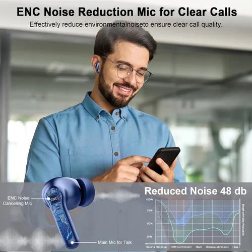 Miniatura 4 de Auriculares inalámbricos, auriculares Bluetooth 5.4 2025 3D Bass Hi-Fi estéreo de alta fidelidad, 4 micrófonos ENC con cancelación de ruido