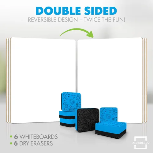 Miniatura 4 de Scribbledo Paquete de 6 pizarras blancas pequeñas de borrado en seco, paquete de aula, mini pizarras blancas de 9 x 12 pulgadas, pizarras blancas
