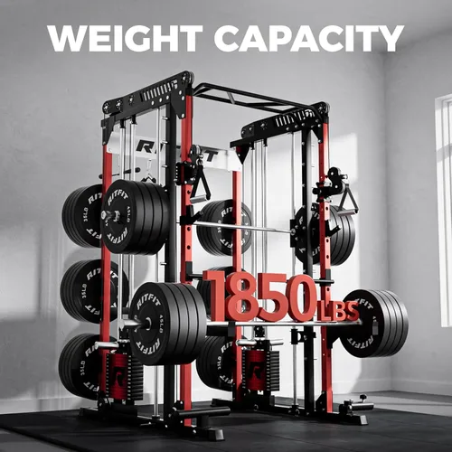 Miniatura 5 de RitFit Paquete de máquina M1 Pro Smith, jaula de potencia todo en uno con juego de pilas de pesas, incluye sistema LAT Pulldown y cable cruzado