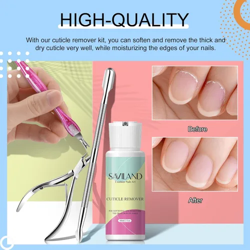 Miniatura 4 de SAVILAND Kit removedor de cutículas, kit profesional de manicura para el cuidado de uñas, 2.03 onzas, crema líquida para quitar cutículas, cortador