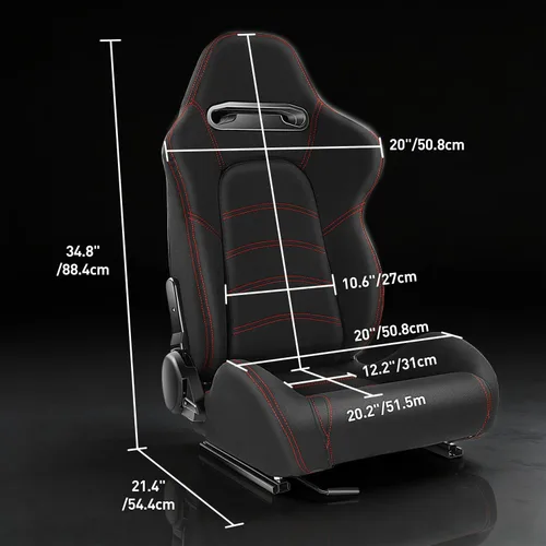 Miniatura 6 de DNA MOTORING RS-JBR-005-BK-RD - 2 asientos de cubo de carreras con respaldo ajustable, ajuste único y riel, compatibles con arnés de 4 puntos, tela
