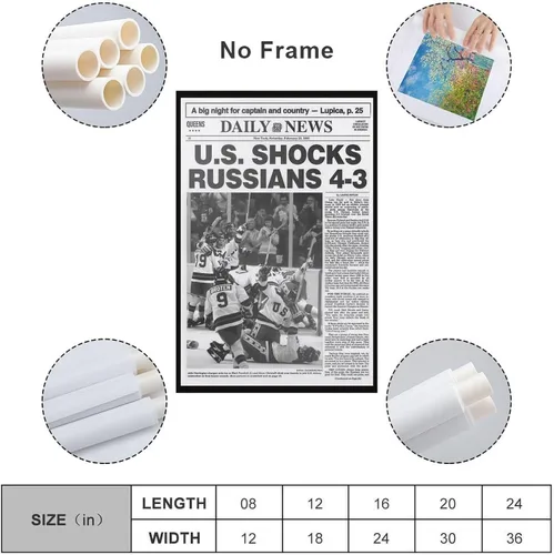 Miniatura 2 de FOLIUMK 1980 - Póster olímpico de milagro de hockey sobre hielo, hace la portada del periódico y crea un milagro en el icastílo, 12 x 18 pulgadas