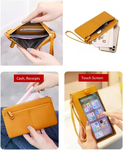 Miniatura 5 de Funda de cuero para teléfono con pantalla táctil, cartera de mano para mujeres y niñas F21 Borgoña 2 bolsillos