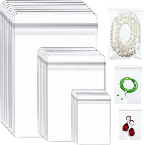 Miniatura 7 de Clabby 120 bolsas de joyería de PVC transparente, bolsa de almacenamiento de joyas de plástico, anillos transparentes, aretes, bolsas antideslustre