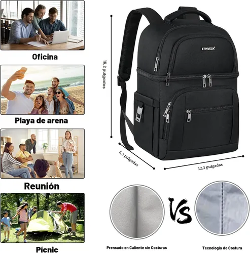 Miniatura 6 de Mochila Refrigeradora, Mochila Refrigeradora Aislada a Prueba de Fugas de Doble Compartimento Bolsa Refrigeradora para Hombres y Mujeres Mochila