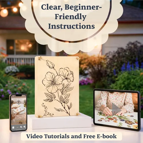 Miniatura 5 de Berstuk Prensa de flores de madera para adultos y adolescentes, incluye tutoriales de video expertos, kit de prensa de flores grande de 10.8 x 6.9