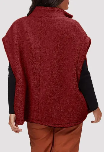 Miniatura 5 de Hongqizo - Chaleco de forro polar mullido para mujer, casual, de gran tamaño, cálido, con botones, chaqueta de sherpa con bolsillos
