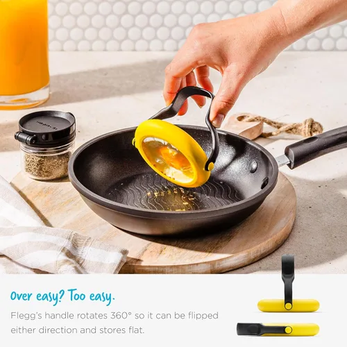 Miniatura 6 de Dreamfarm Flegg Anillos de Silicona Flexibles 3 en 1 para Huevos, Volteadores y Servidores Seguros en Antiadherente - Paquete de 2, Amarillo/Negro