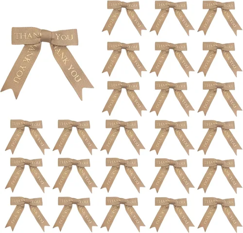Miniatura 14 de Meseey 30 lazos de cinta con estampado dorado de agradecimiento de 2.5 pulgadas, lazos pequeños para envolver regalos Blanco