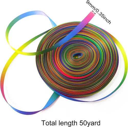 Miniatura 2 de Honbay Cinta de satén colorida de doble cara de 50 yardas, cinta de poliéster con estampado de arco iris degradado para ropa de bricolaje