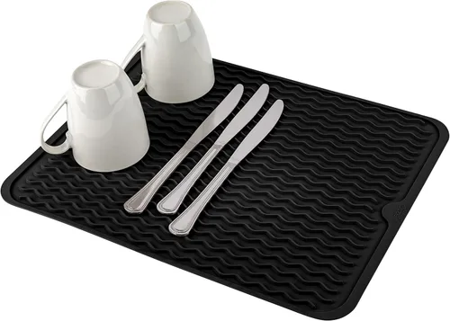 Miniatura 8 de Oizeir Tapete de silicona para secar platos, agujero de drenaje, antideslizante, resistente al calor, plegable. Ideal para platos, fregadero de Gris