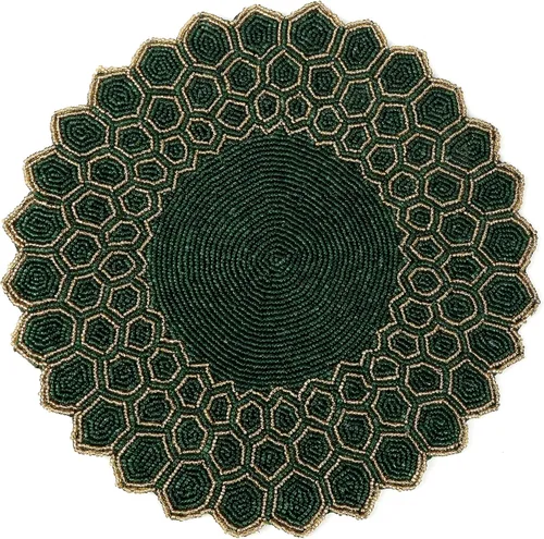 Miniatura 10 de 4 Piezas Manteles Individuales con Cuentas - Manteles de Mesa Redondos de Cuentas de Vidrio de 13 Pulgadas con Respaldo de Algodón - Elegantes