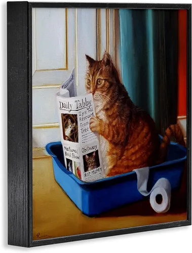 Miniatura 3 de Stupell Industries Cuadro de arena para lectura de gatos divertidos, pintura para mascotas, marco negro, 12 x 12 pulgadas, diseño de la artista