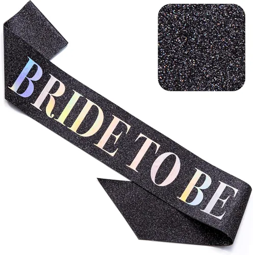 CORRURE Banda "Bride to Be" para despedida de soltera – Banda de purpurina negra con letras de papel de aluminio multicolor – Accesorios de