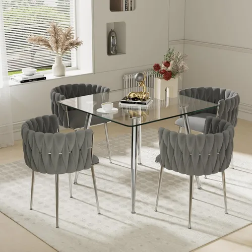 Miniatura 48 de Juego de mesa de comedor de cristal plateado para 2, juego de mesa cuadrada de lujo moderno de 36 pulgadas, juego de mesa de cocina minimalista de 3