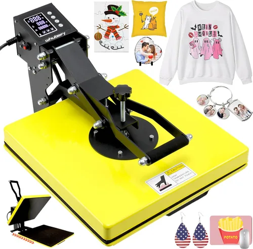 Whubefy - Máquina de prensa de calor de 15 x 15 con deslizamiento, máquina de prensa de calor digital con concha para impresoras de camisetas,