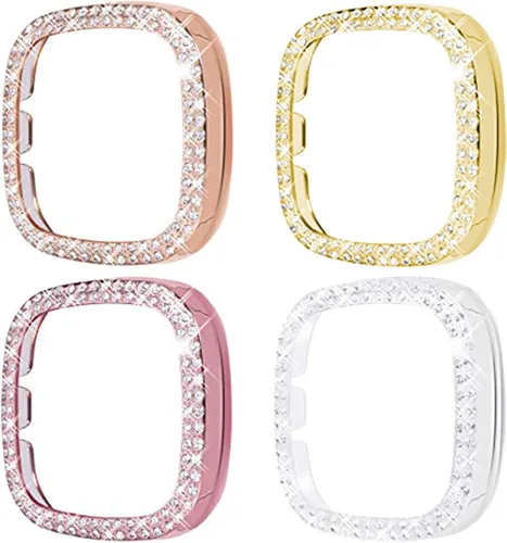Miniatura 7 de Funda protectora brillante compatible con Fitbit Versa 3/Sense, marco de parachoques de diamantes de imitación de cristal brillante para mujer