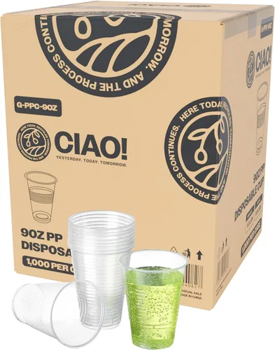 CIAO! Vaso desechable acanalado de polipropileno de 9 oz (caja de 1,000)
