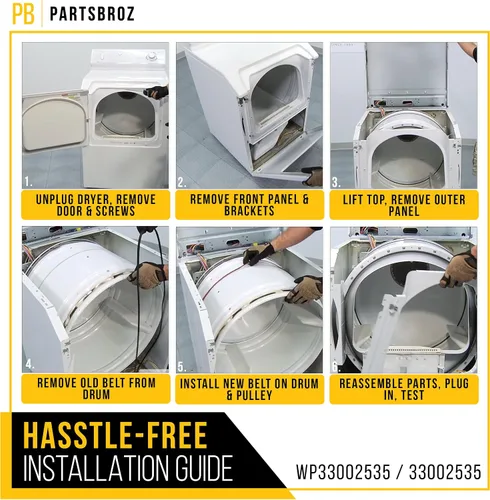 Miniatura 6 de PartsBroz 33002535 WP33002535 - Correa secadora para Whirlpool MDE5500AYW MDE3000AYW MDE7400AYW MDE7600AYW MDE9206AYW MDG5500AWW MDE2600AYW